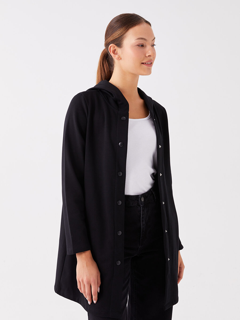 LCWAIKIKI Basic Hooded Plain Long Sleeve Women's Sports Cardigan -W35331Z8-CVL