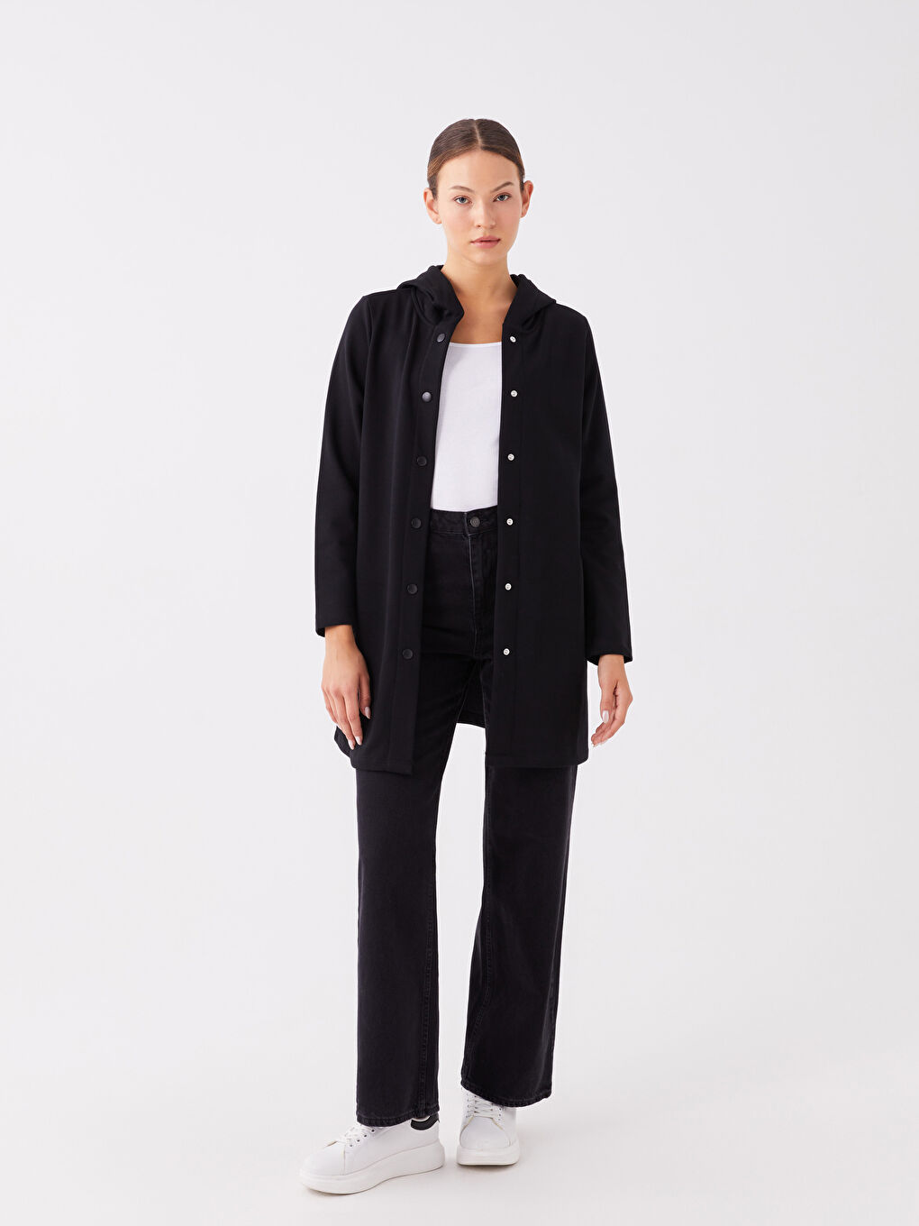 LCWAIKIKI Basic Hooded Plain Long Sleeve Women's Sports Cardigan -W35331Z8-CVL