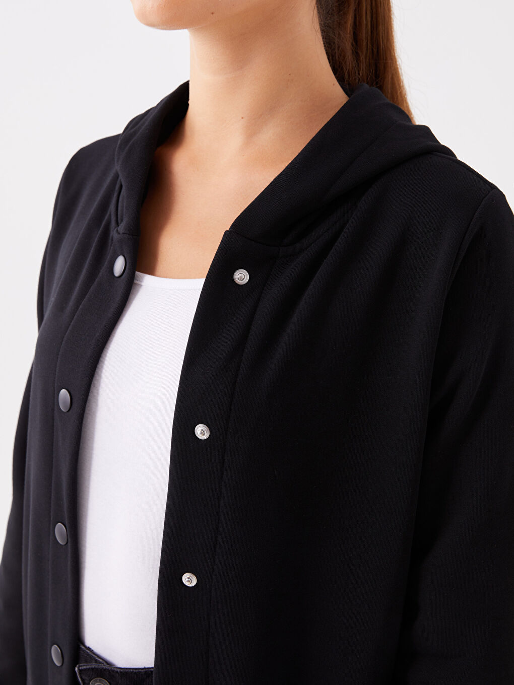 LCWAIKIKI Basic Hooded Plain Long Sleeve Women's Sports Cardigan -W35331Z8-CVL