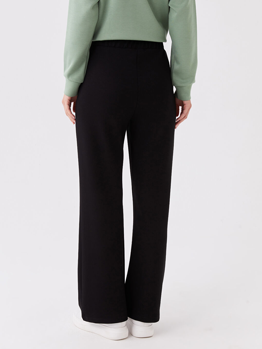 Siyah Kadın Beli Lastikli Düz Pantolon-4