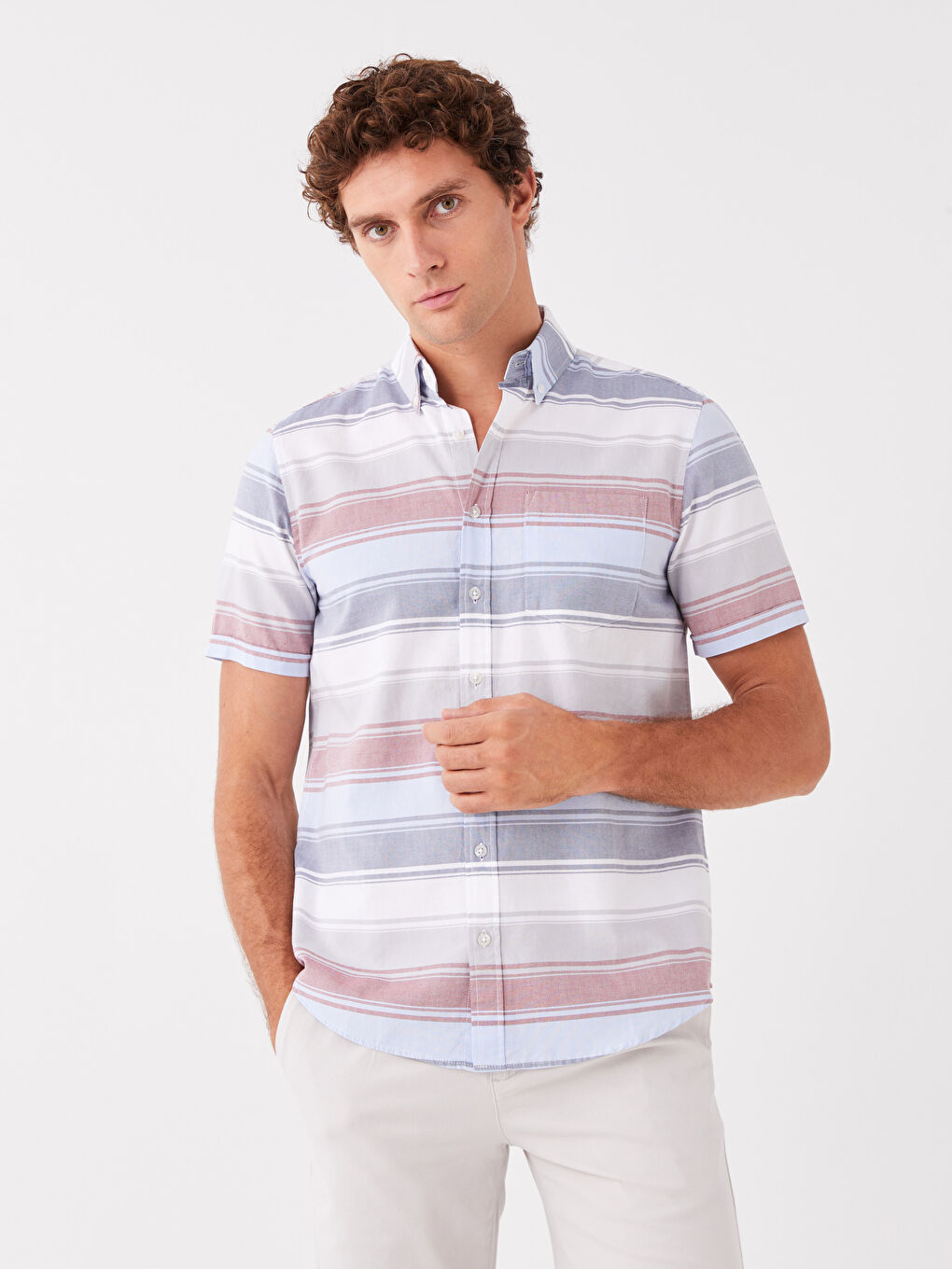 LCWAIKIKI Classic Regular Fit Short Sleeve Striped Men's Shirt -W35347Z8-LJE