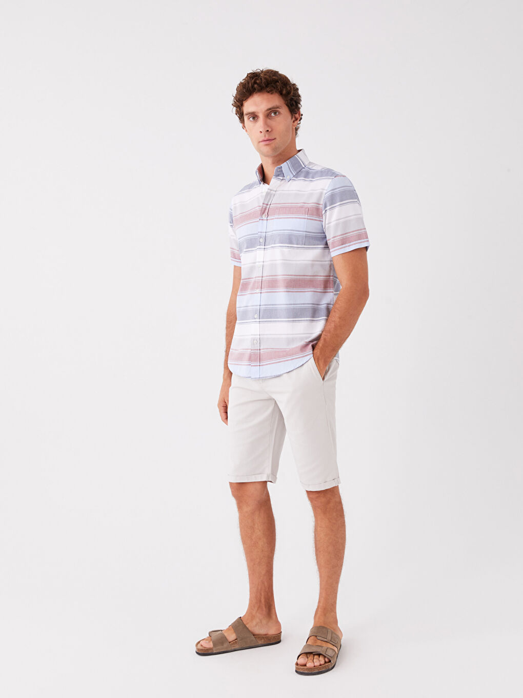 LCWAIKIKI Classic Regular Fit Short Sleeve Striped Men's Shirt -W35347Z8-LJE