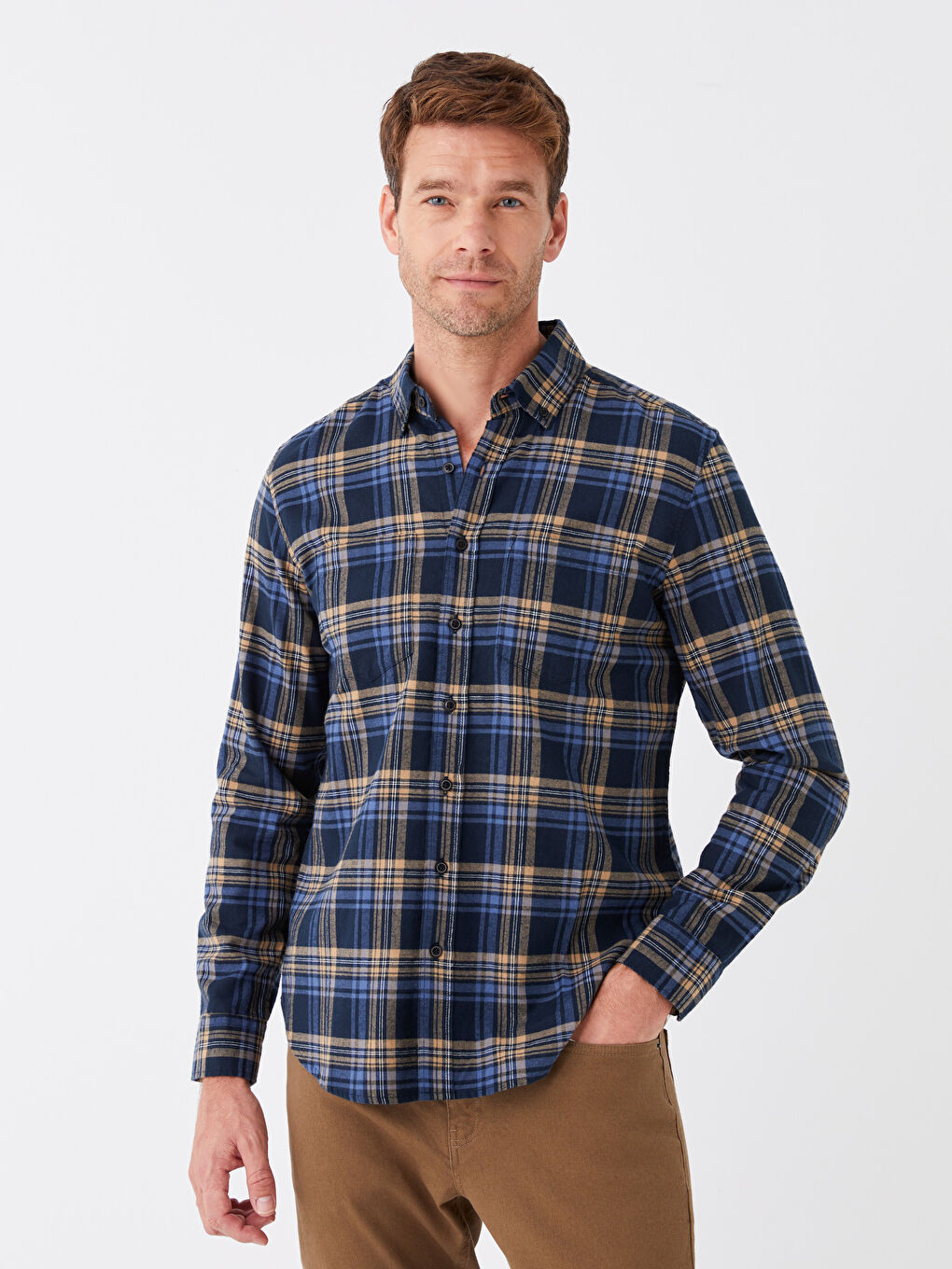 Regular Fit Long Sleeve Plaid Men's Shirt-1