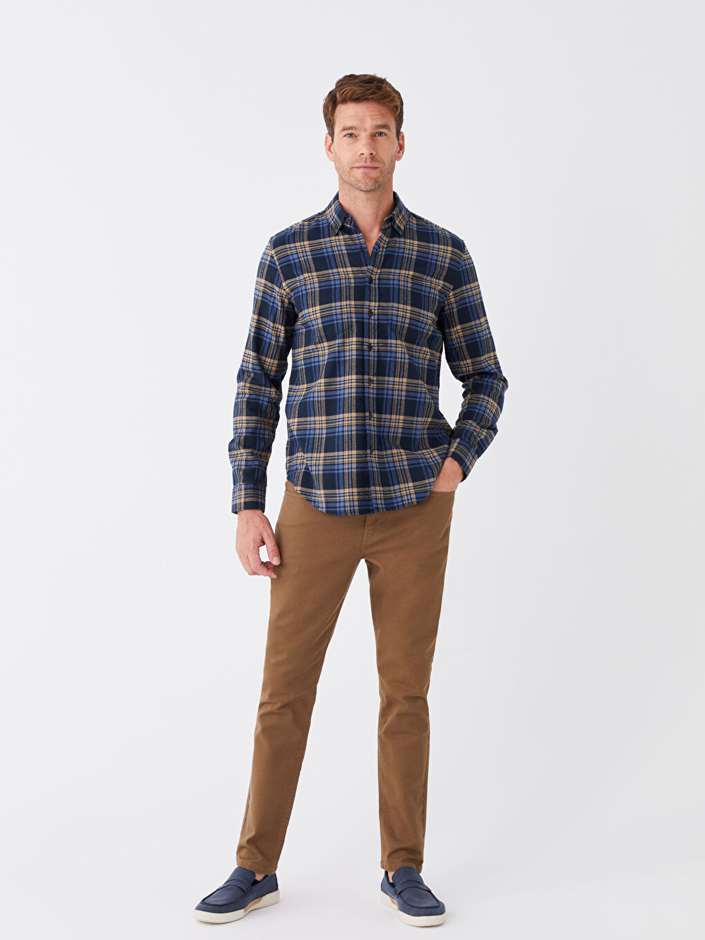 Regular Fit Long Sleeve Plaid Men's Shirt-2