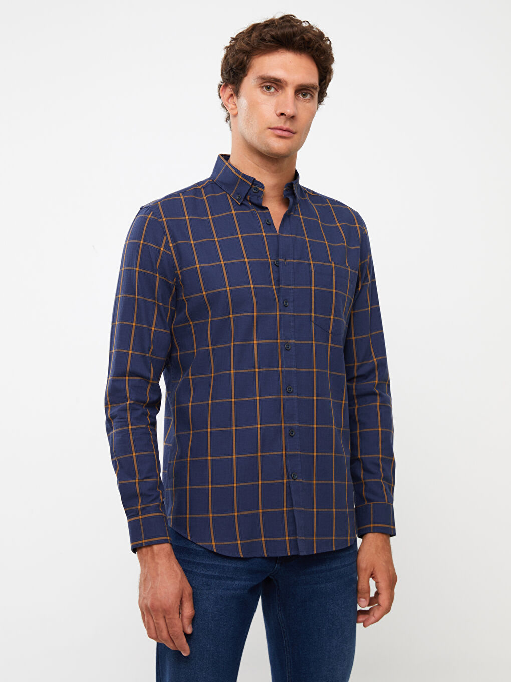 Regular Fit Long Sleeve Plaid Men's Shirt