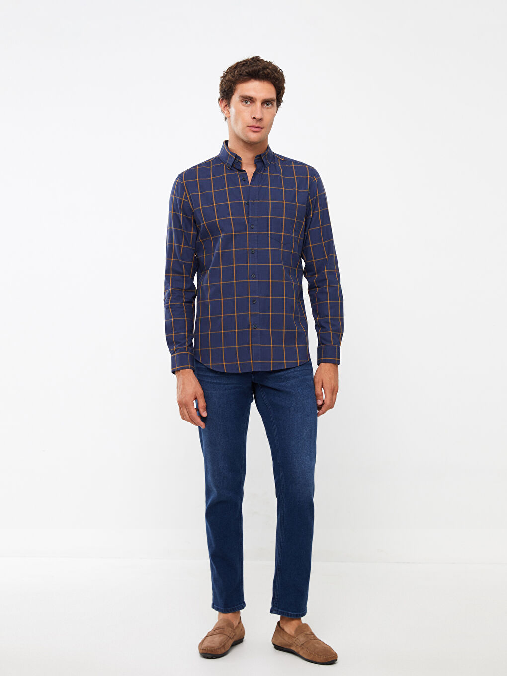 Regular Fit Long Sleeve Plaid Men's Shirt-1