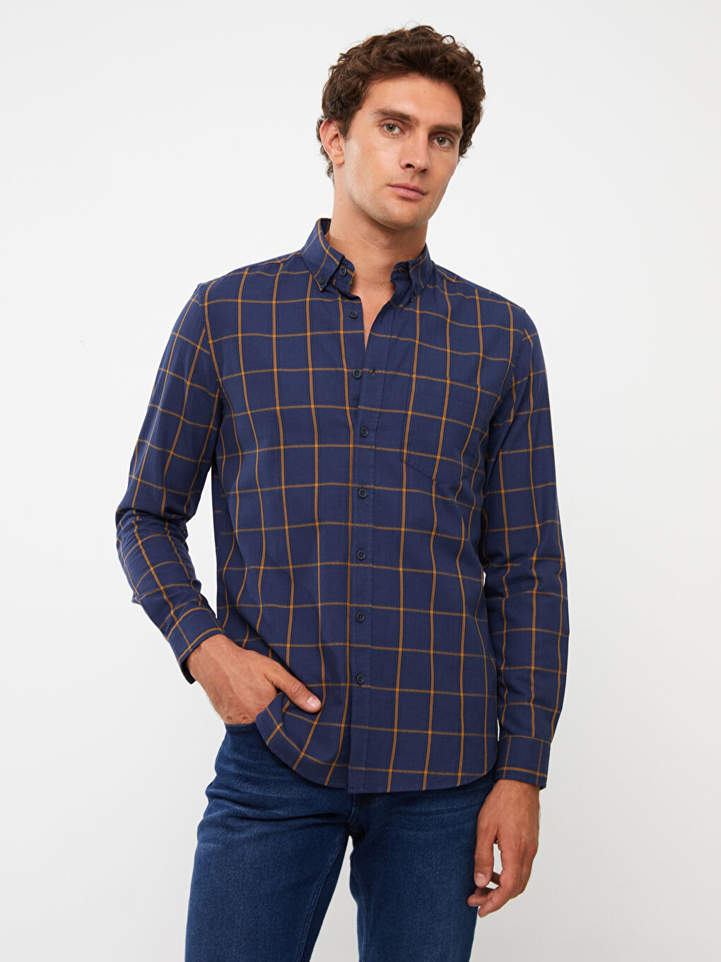 Regular Fit Long Sleeve Plaid Men's Shirt-2