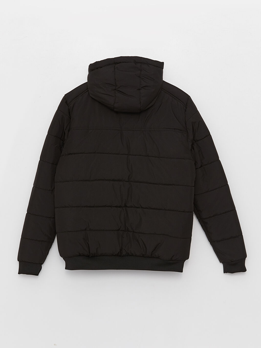 Siyah Standart Kalıp Kapüşonlu Erkek Şişme Mont-7