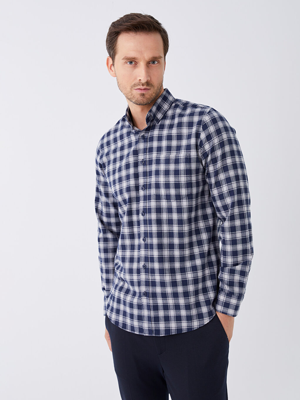 Regular Fit Long Sleeve Plaid Men's Shirt