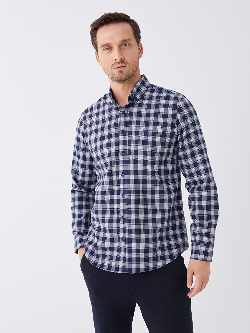Regular Fit Long Sleeve Plaid Men's Shirt-1