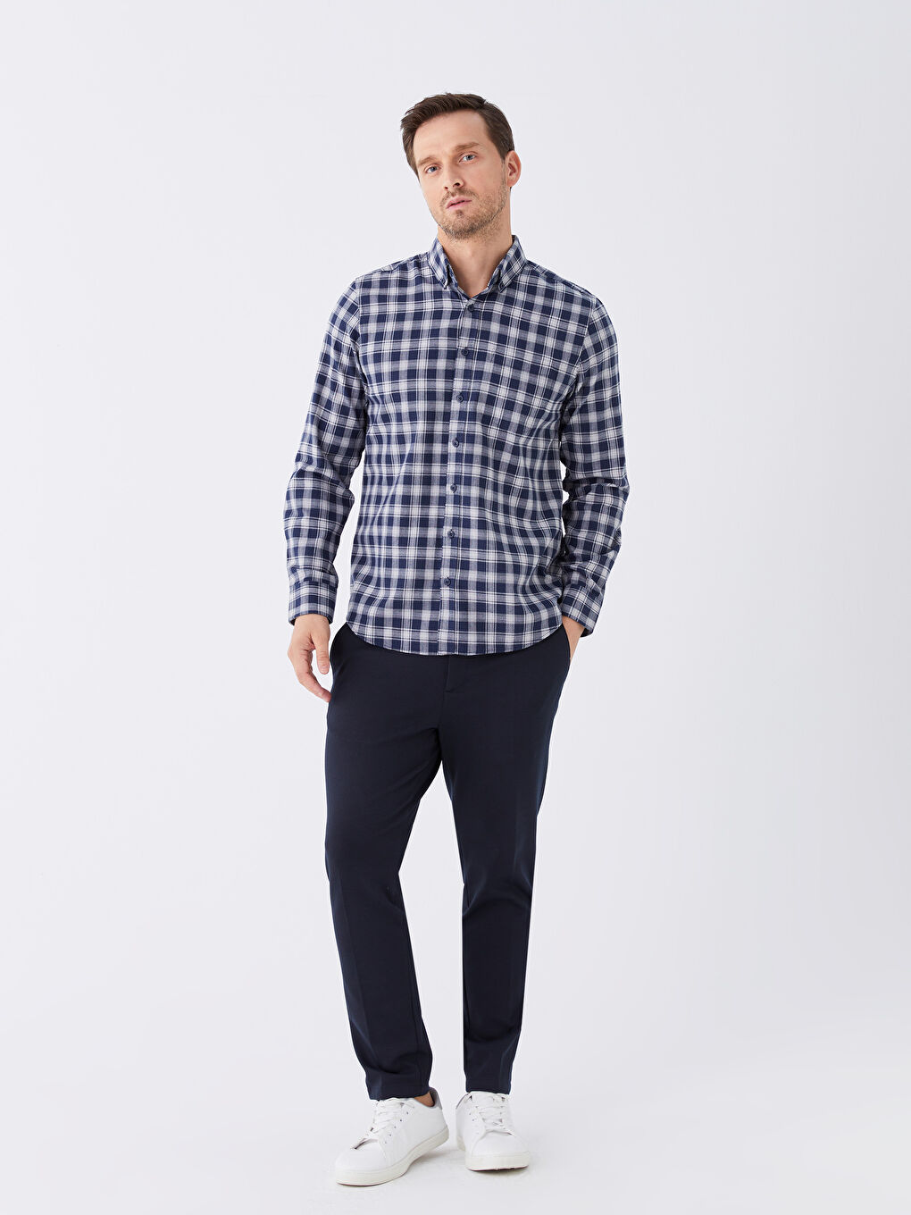 Regular Fit Long Sleeve Plaid Men's Shirt-2
