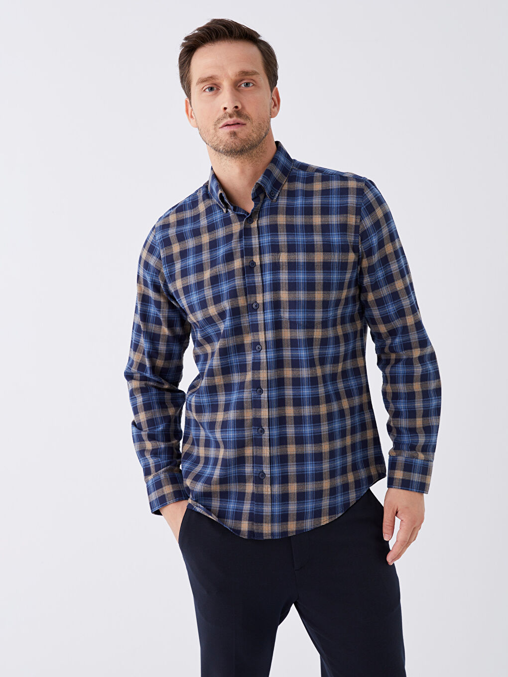 LCWAIKIKI Classic Regular Fit Long Sleeve Plaid Men's Shirt -W35421Z8-LN6