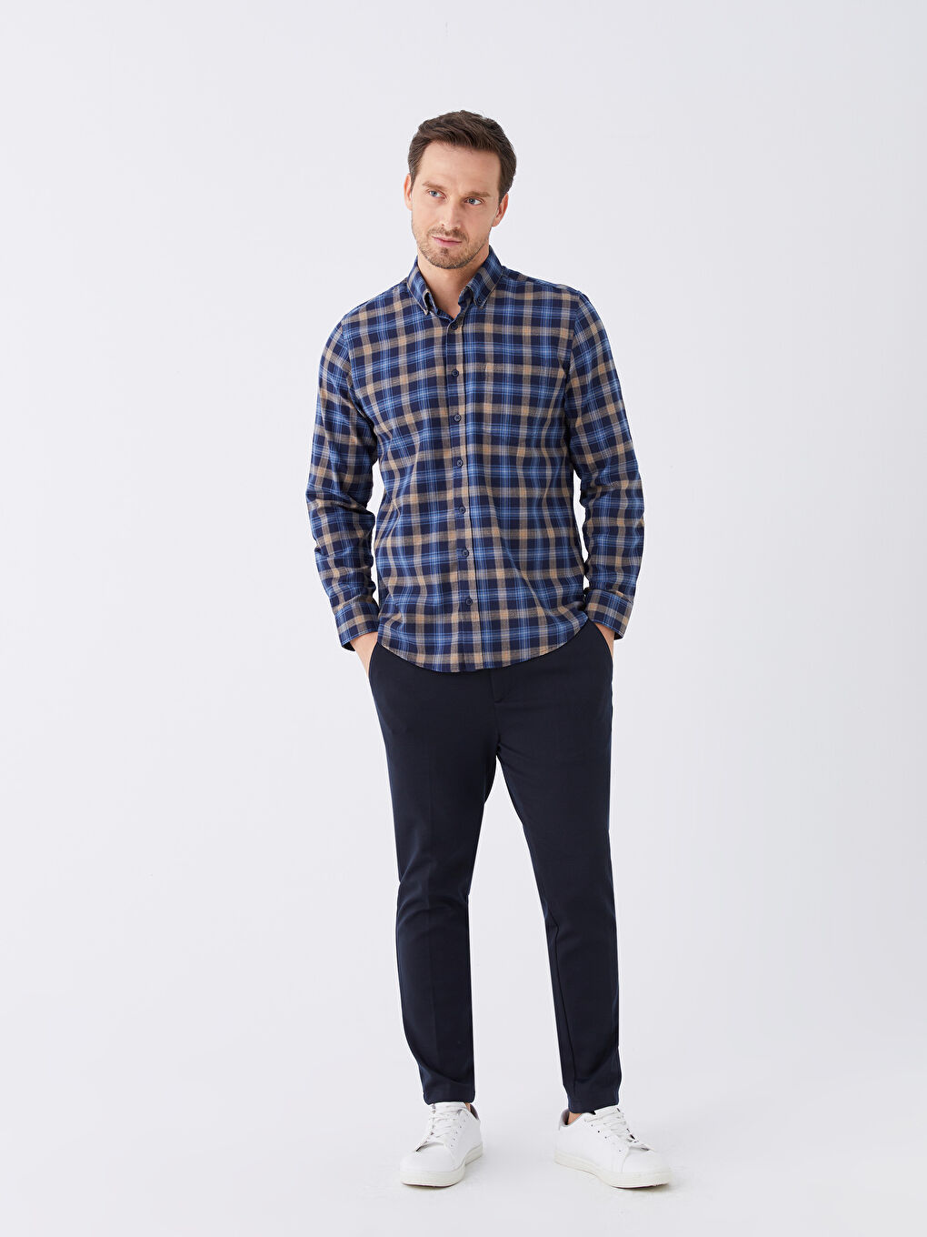 LCWAIKIKI Classic Regular Fit Long Sleeve Plaid Men's Shirt -W35421Z8-LN6