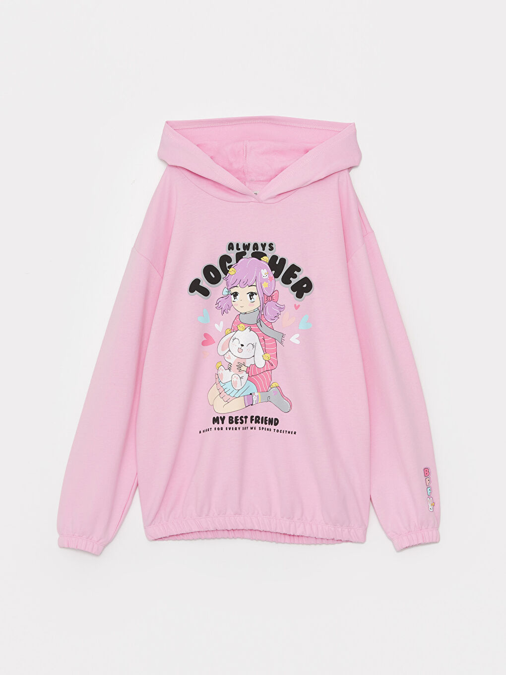 LCW Kids Pembe Kapüşonlu Baskılı Uzun Kollu Kız Çocuk Sweatshirt ve Tayt - 1