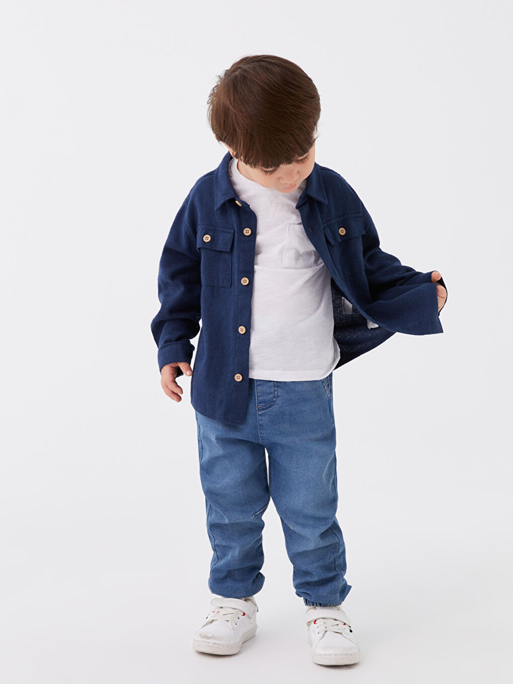 Petrol Uzun Kollu Basic Erkek Bebek Gömlek-1