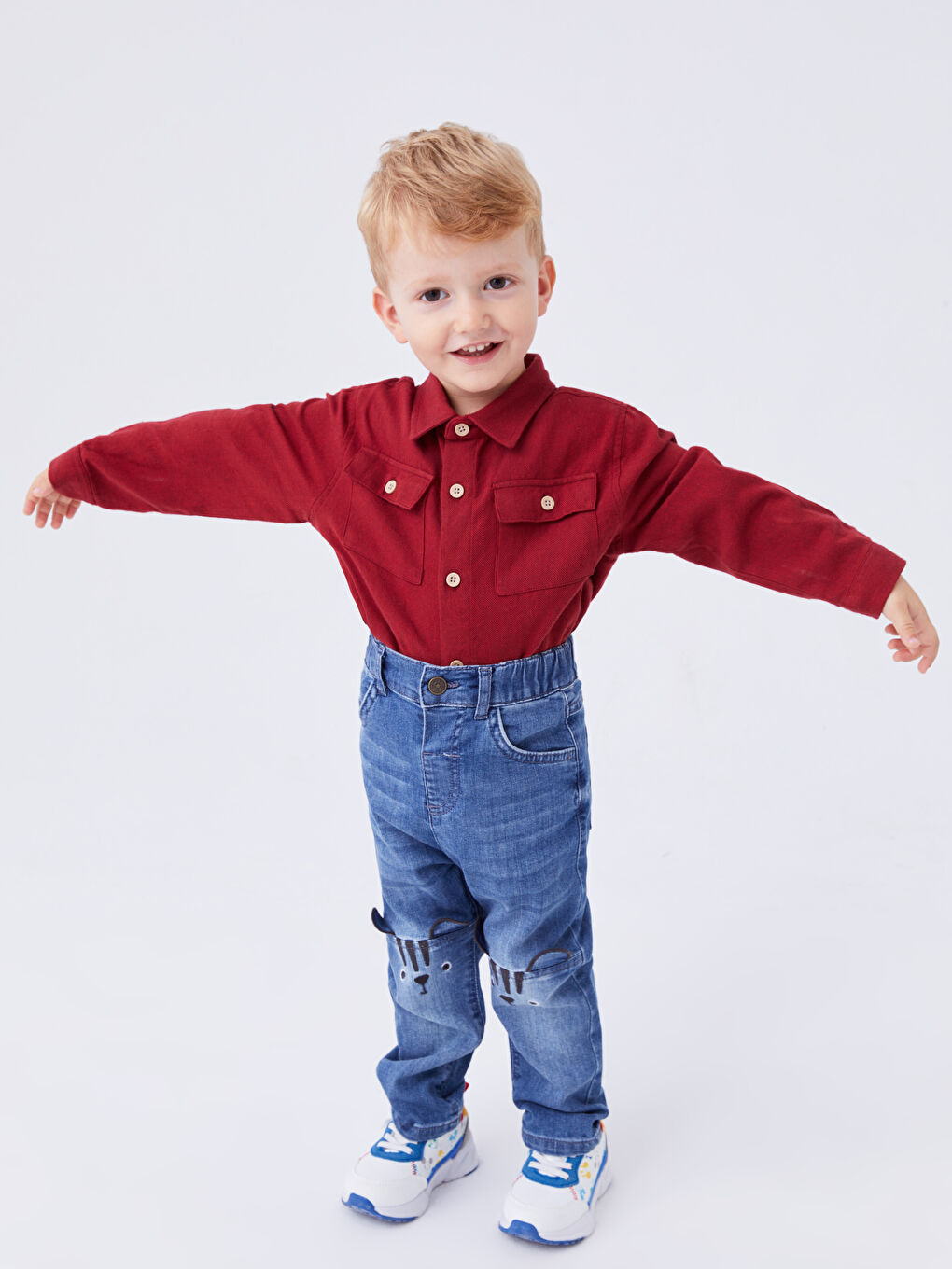 Kırmızı Uzun Kollu Basic Erkek Bebek Gömlek-1