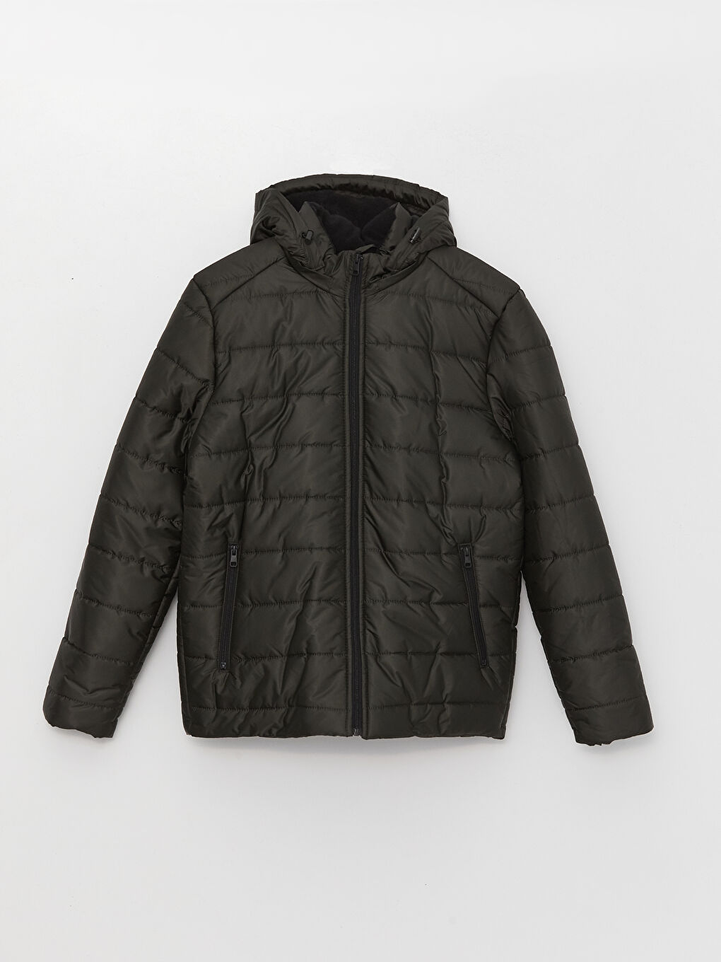 Haki Standart Kalıp Kapüşonlu Erkek Şişme Mont-6