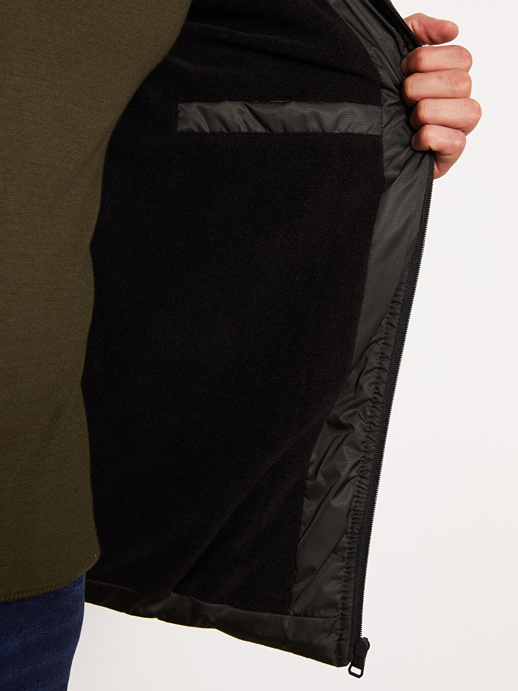 Haki Standart Kalıp Kapüşonlu Erkek Şişme Mont-2