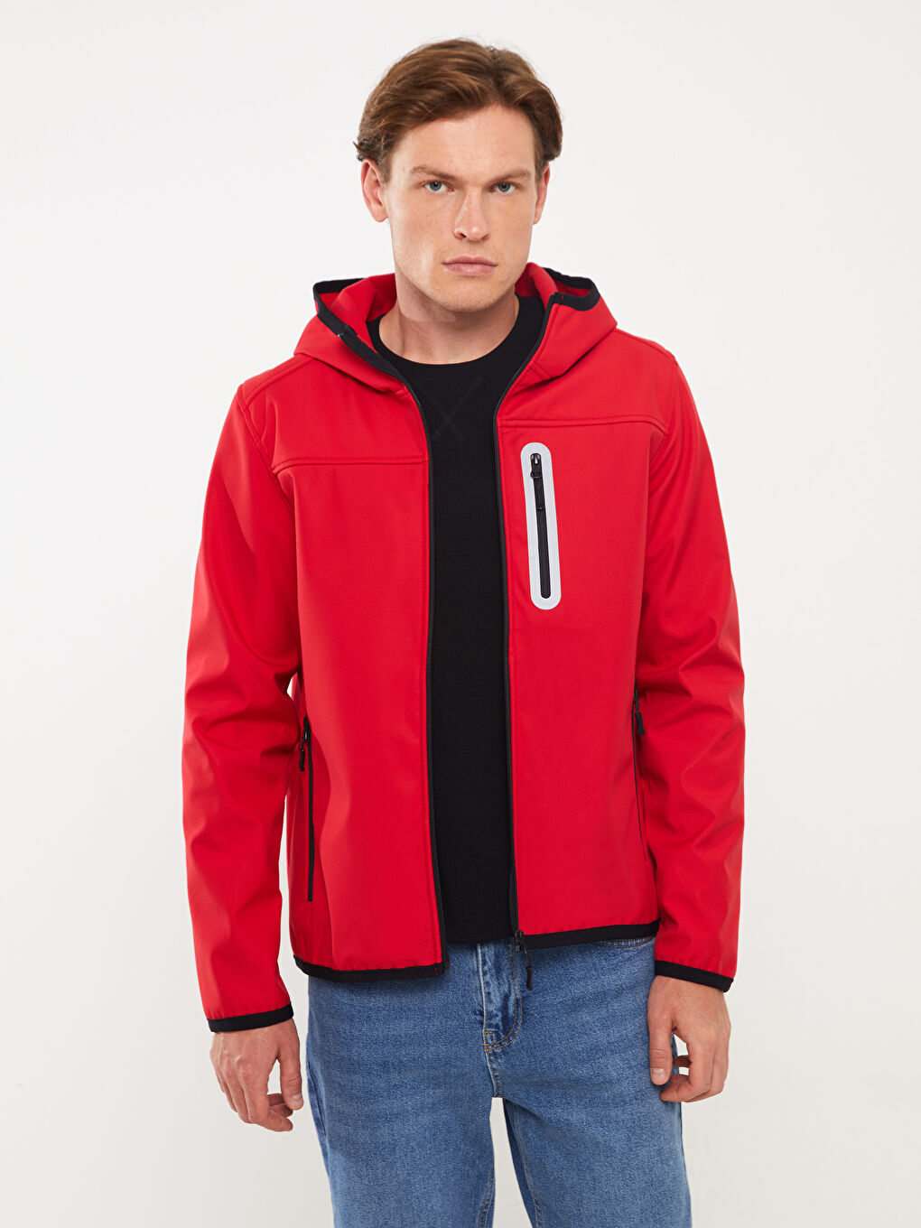 Kırmızı Standart Kalıp Kapüşonlu Erkek Mont