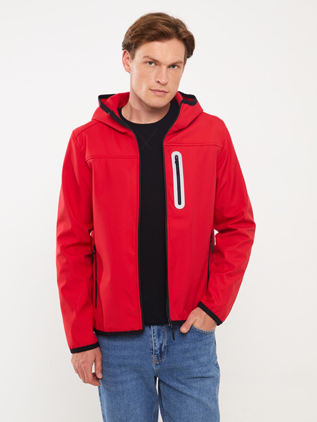 Kırmızı Standart Kalıp Kapüşonlu Erkek Mont-1