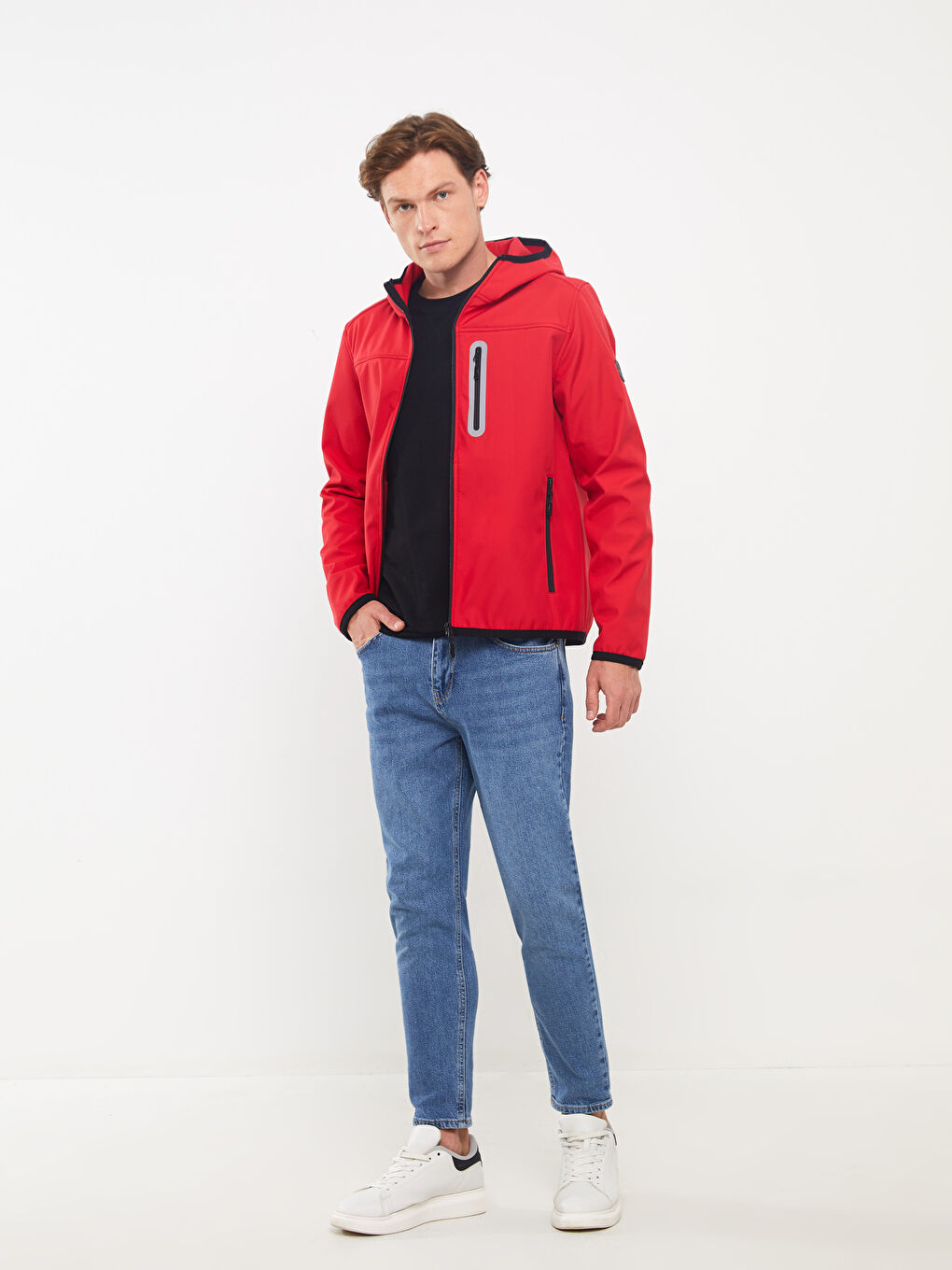 Kırmızı Standart Kalıp Kapüşonlu Erkek Mont-2