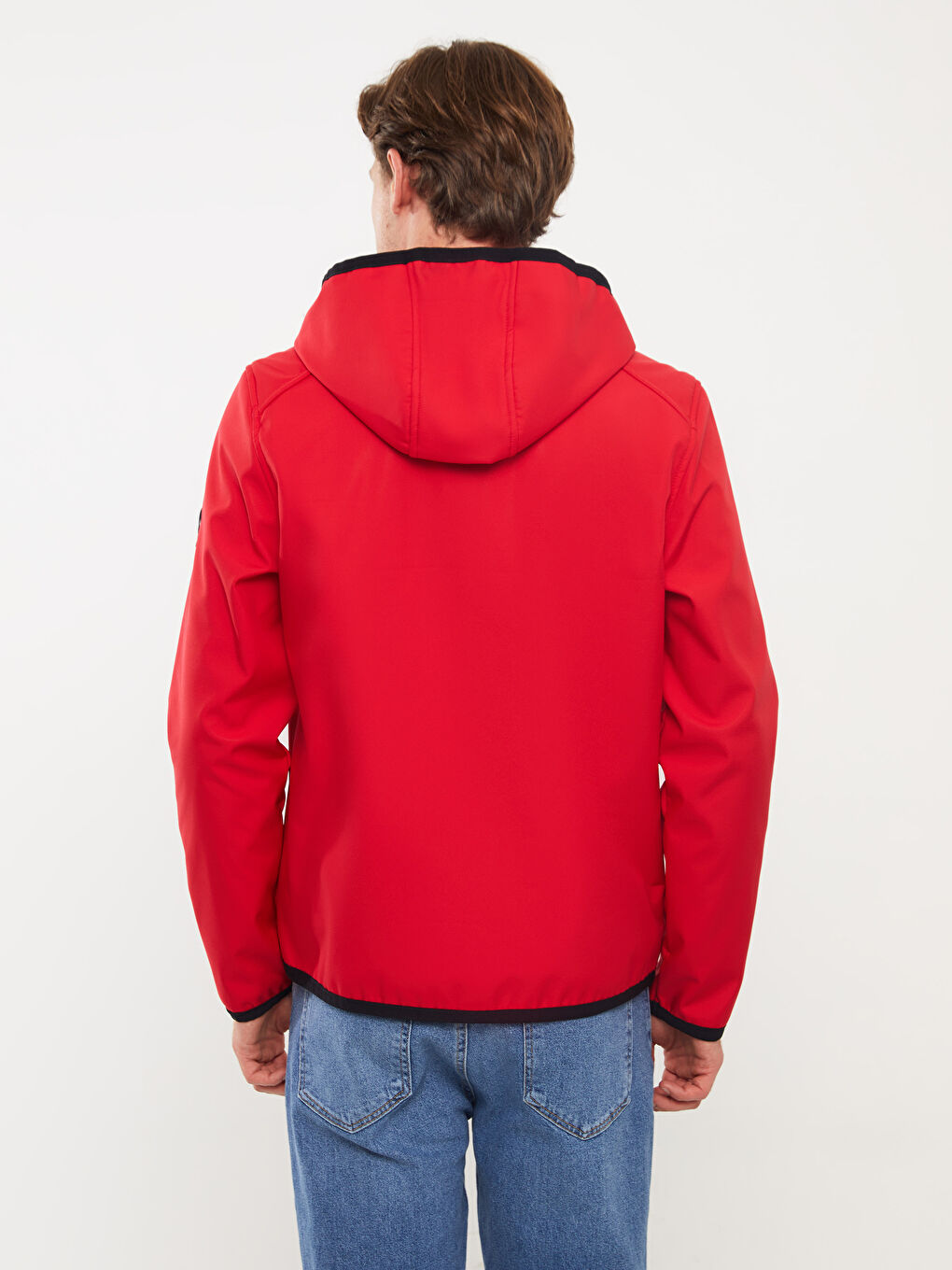 Kırmızı Standart Kalıp Kapüşonlu Erkek Mont-5