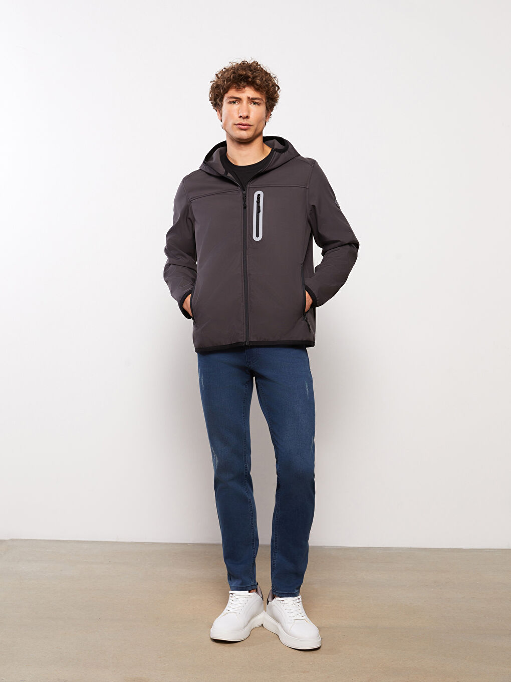 Antrasit Standart Kalıp Kapüşonlu Erkek Mont-2