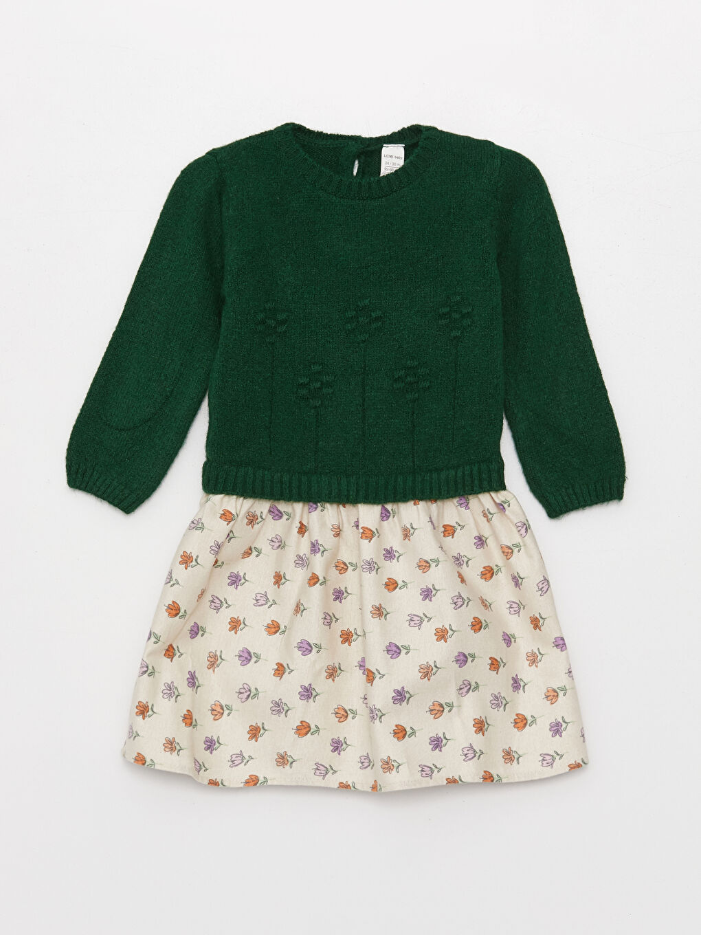 Yeşil Bisiklet Yaka Uzun Kollu Kız Bebek Elbise