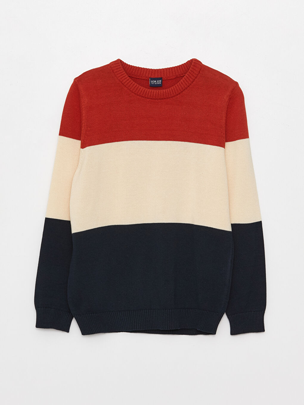 Lacivert Bisiklet Yaka Renk Bloklu Uzun Kollu Erkek Çocuk Triko Kazak