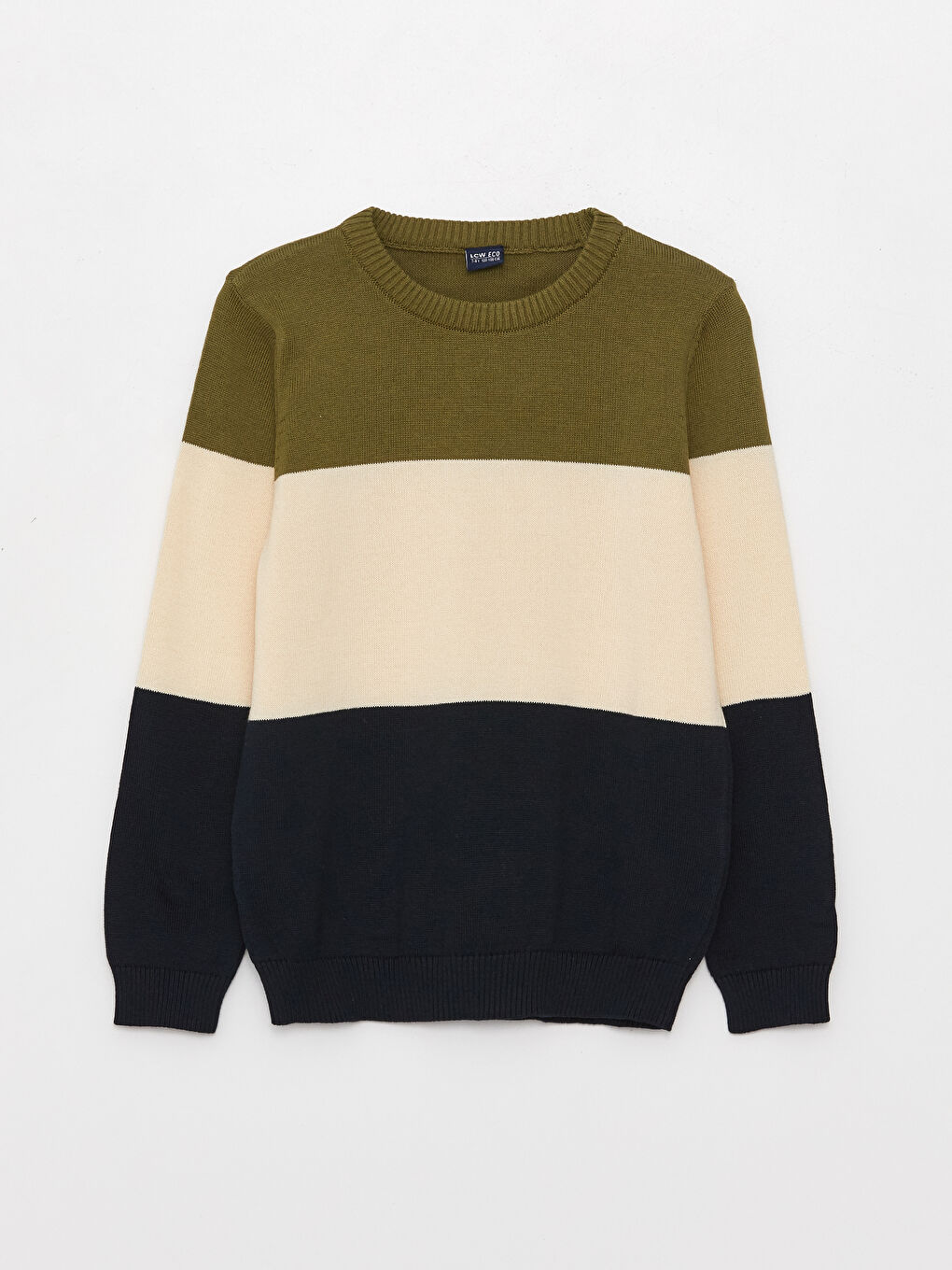 Yeşil Bisiklet Yaka Renk Bloklu Uzun Kollu Erkek Çocuk Triko Kazak