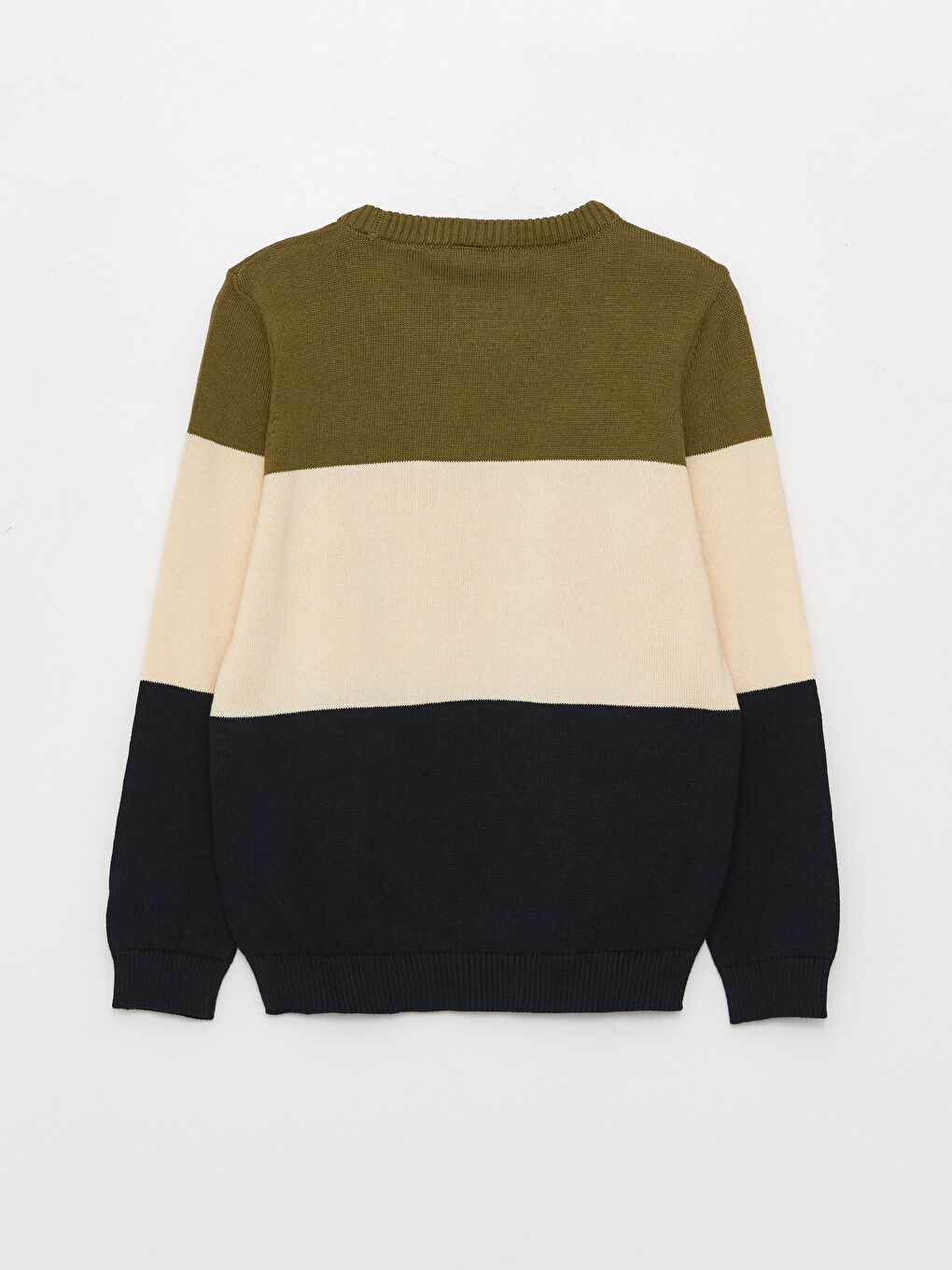 Yeşil Bisiklet Yaka Renk Bloklu Uzun Kollu Erkek Çocuk Triko Kazak-1