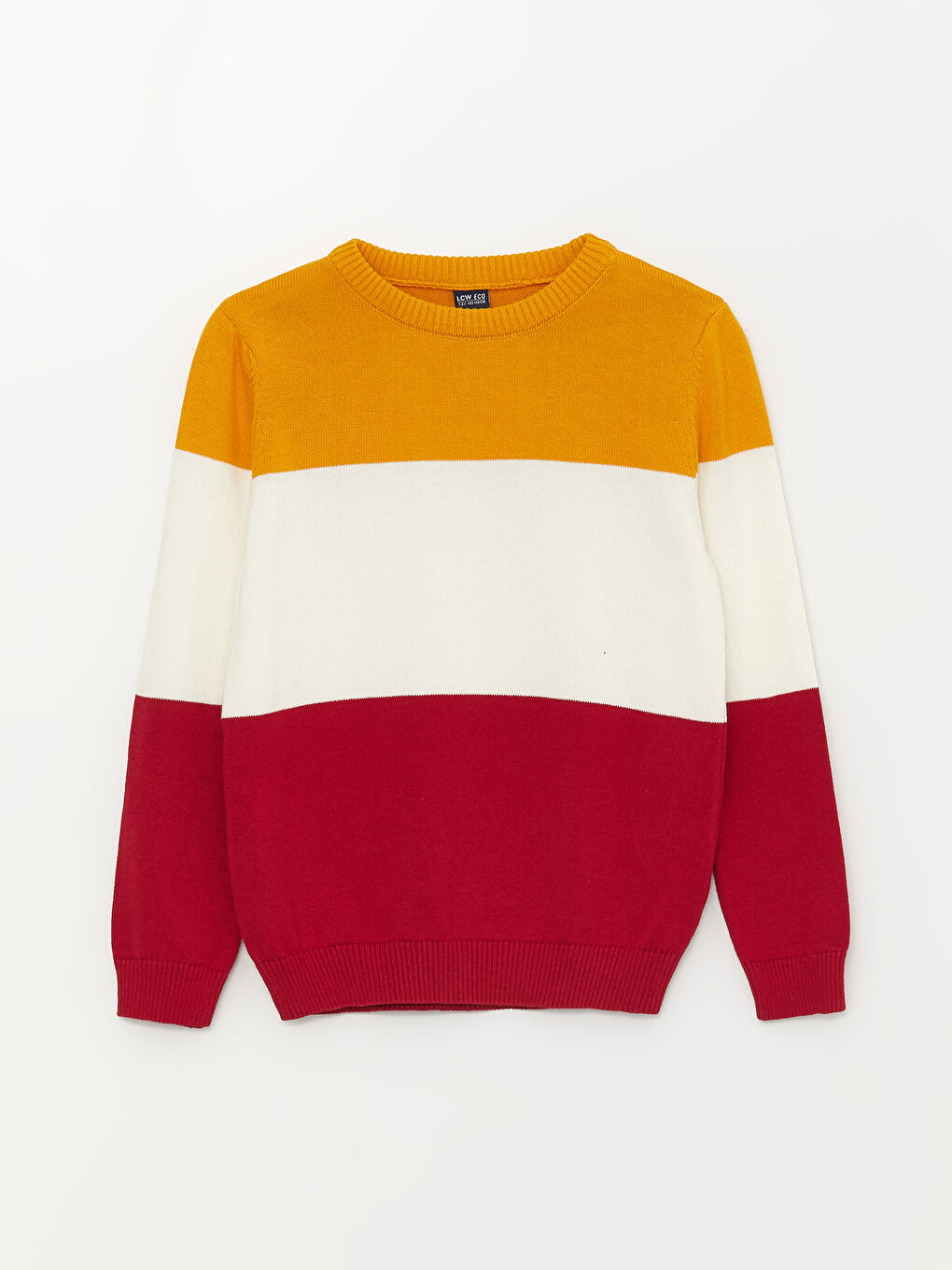 Sarı Bisiklet Yaka Renk Bloklu Uzun Kollu Erkek Çocuk Triko Kazak