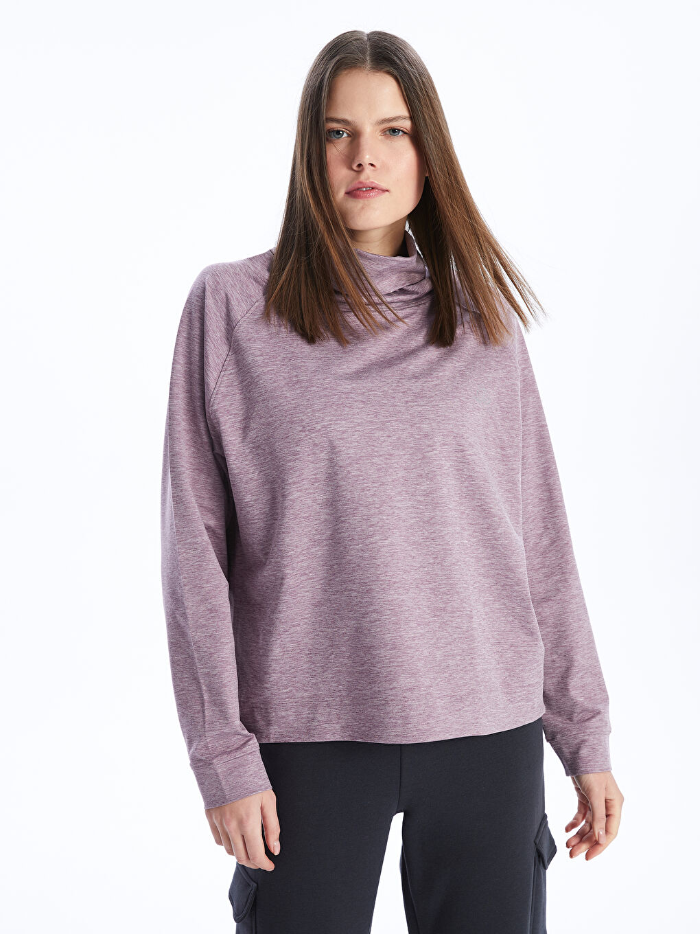 Funnel Neck Plain Long Sleeve Women's T-Shirt -W35478Z8-LCK
