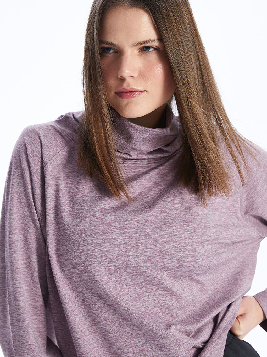 Funnel Neck Plain Long Sleeve Women's T-Shirt -W35478Z8-LCK