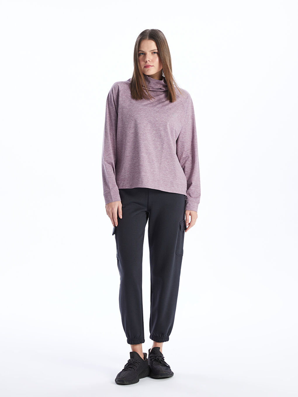 Funnel Neck Plain Long Sleeve Women's T-Shirt -W35478Z8-LCK