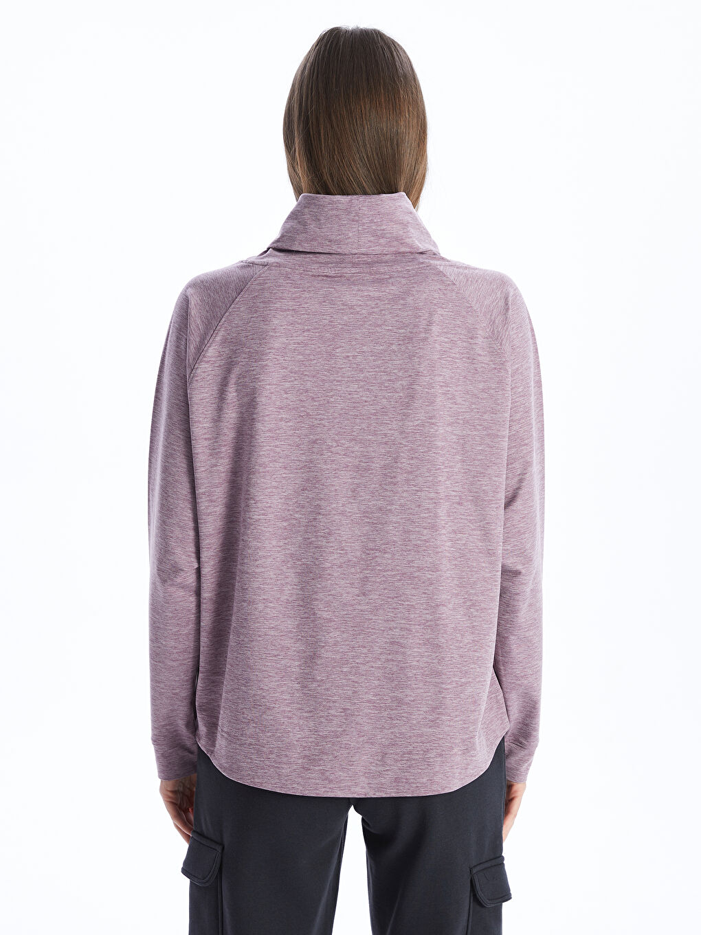 Funnel Neck Plain Long Sleeve Women's T-Shirt -W35478Z8-LCK