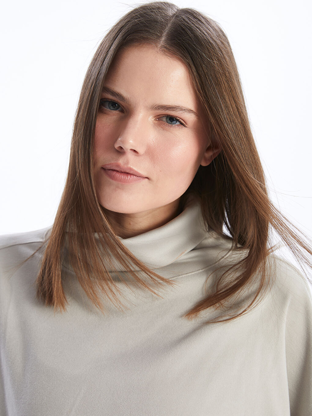 XSIDE ACTIVE Turtleneck Plain Long Sleeve Oversize Women's Sweatshirt -W35479Z8-FMC