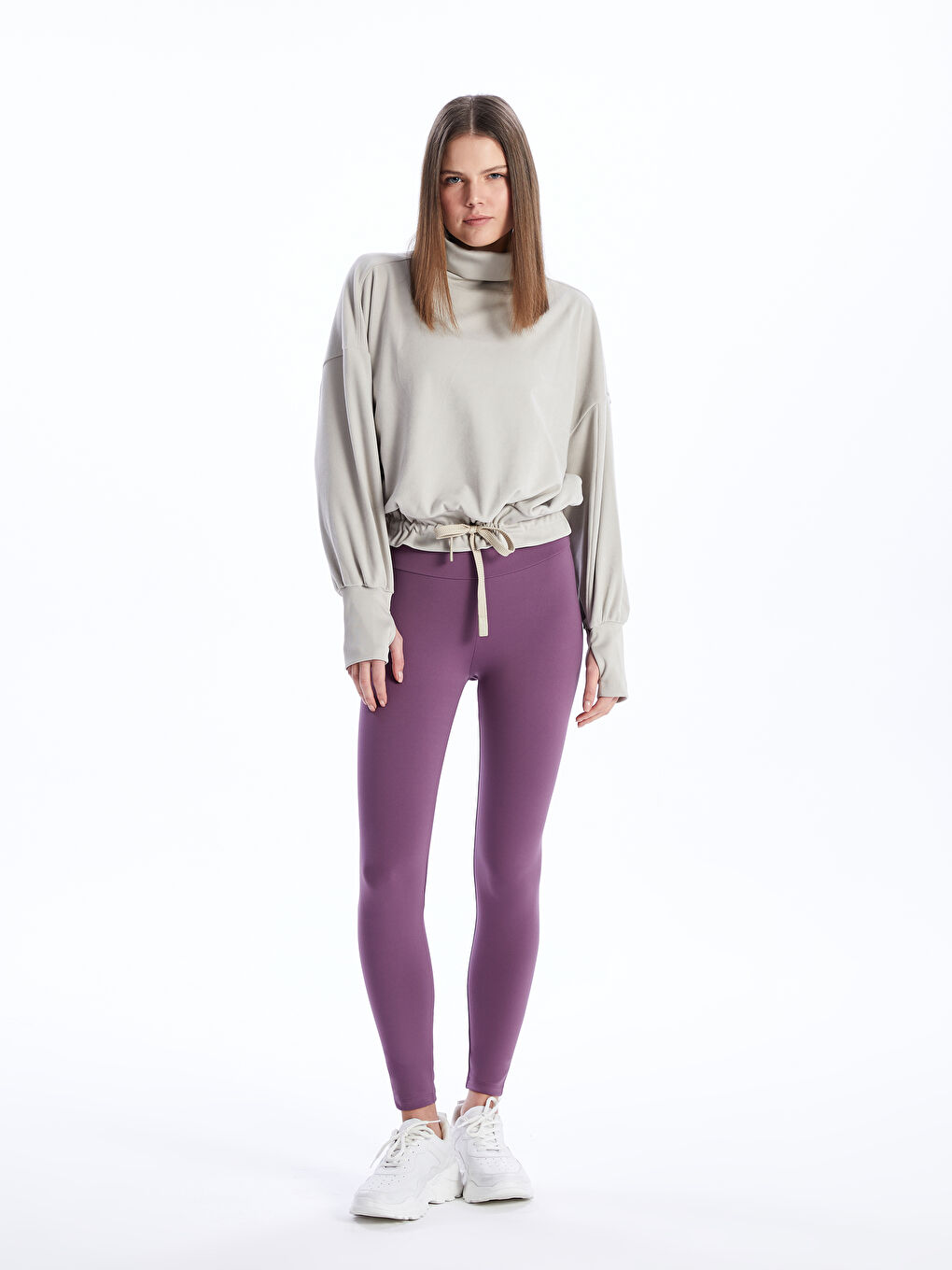 XSIDE ACTIVE Turtleneck Plain Long Sleeve Oversize Women's Sweatshirt -W35479Z8-FMC