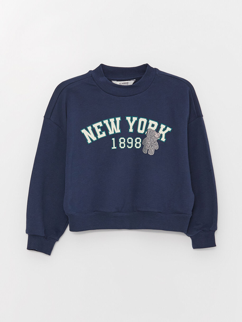 LCW Kids Lacivert Bisiklet Yaka Baskılı Uzun Kollu Kız Çocuk Sweatshirt