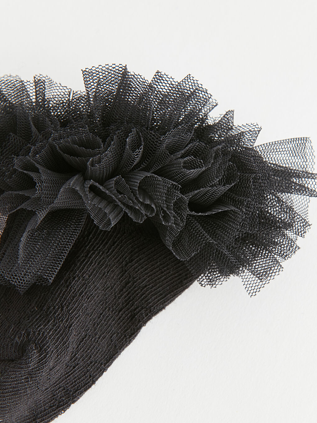 Siyah Tül Detaylı Kız Bebek Patik Çorap 2'li-2