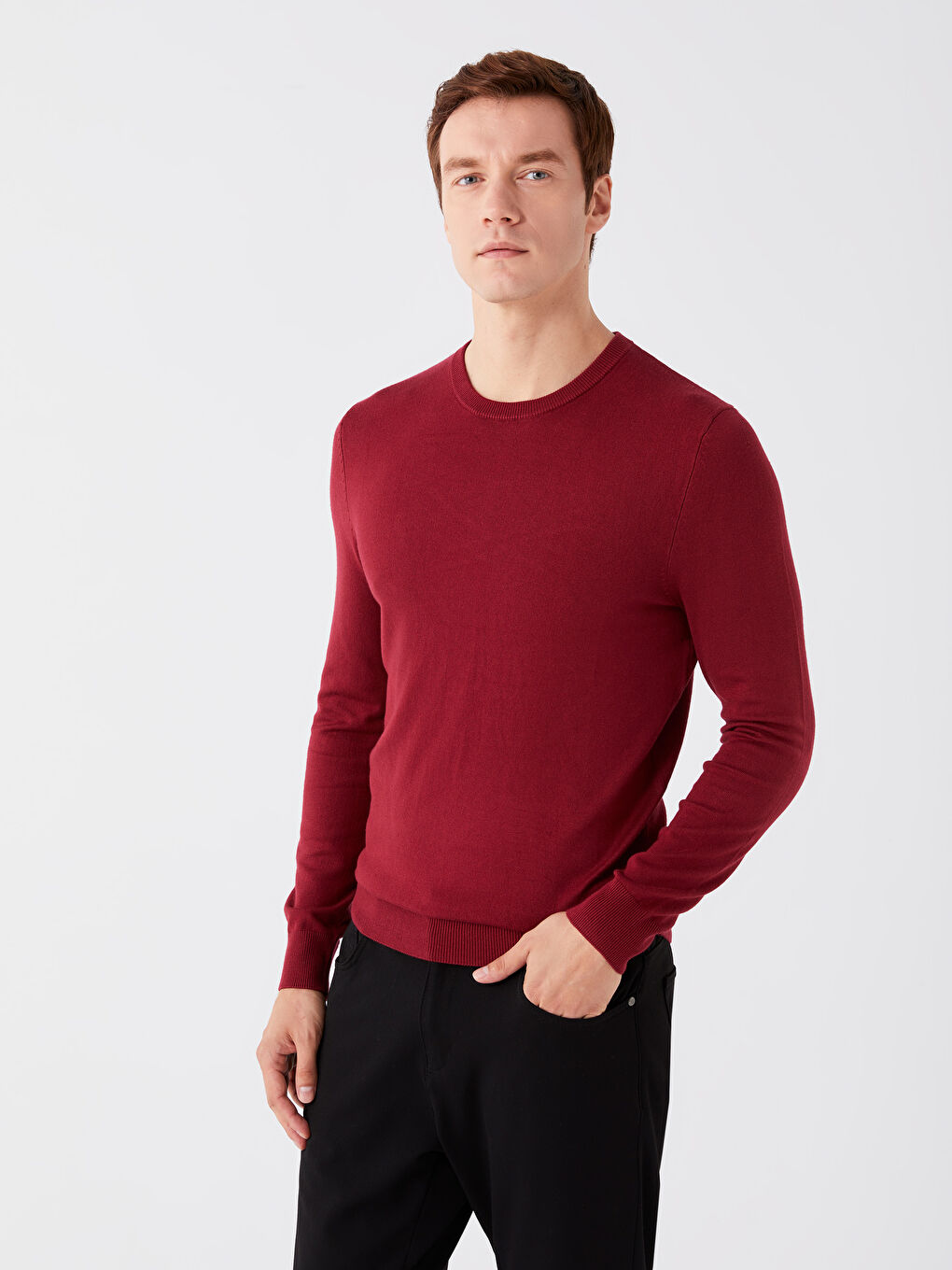 LCWAIKIKI كلاسيك بلوزی قۆڵ درێژ یه‌خه‌ خڕ بۆ پیاوان تریکۆ -W35527Z8-DNF