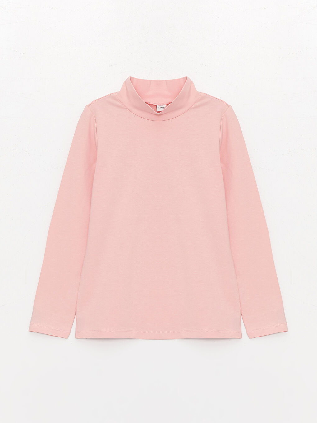 تيشيرت بناتي بأكمام طويلة وياقة شبه عالية أساسية