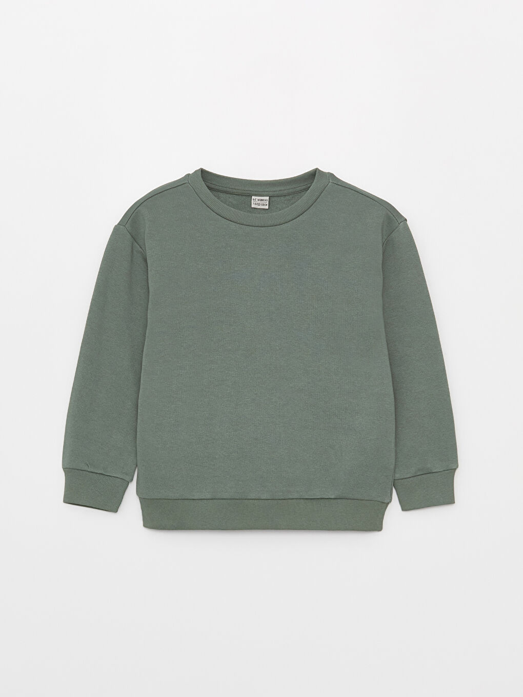 LCW Kids Mat Yeşil Bisiklet Yaka Basic Uzun Kollu Kız Çocuk Sweatshirt