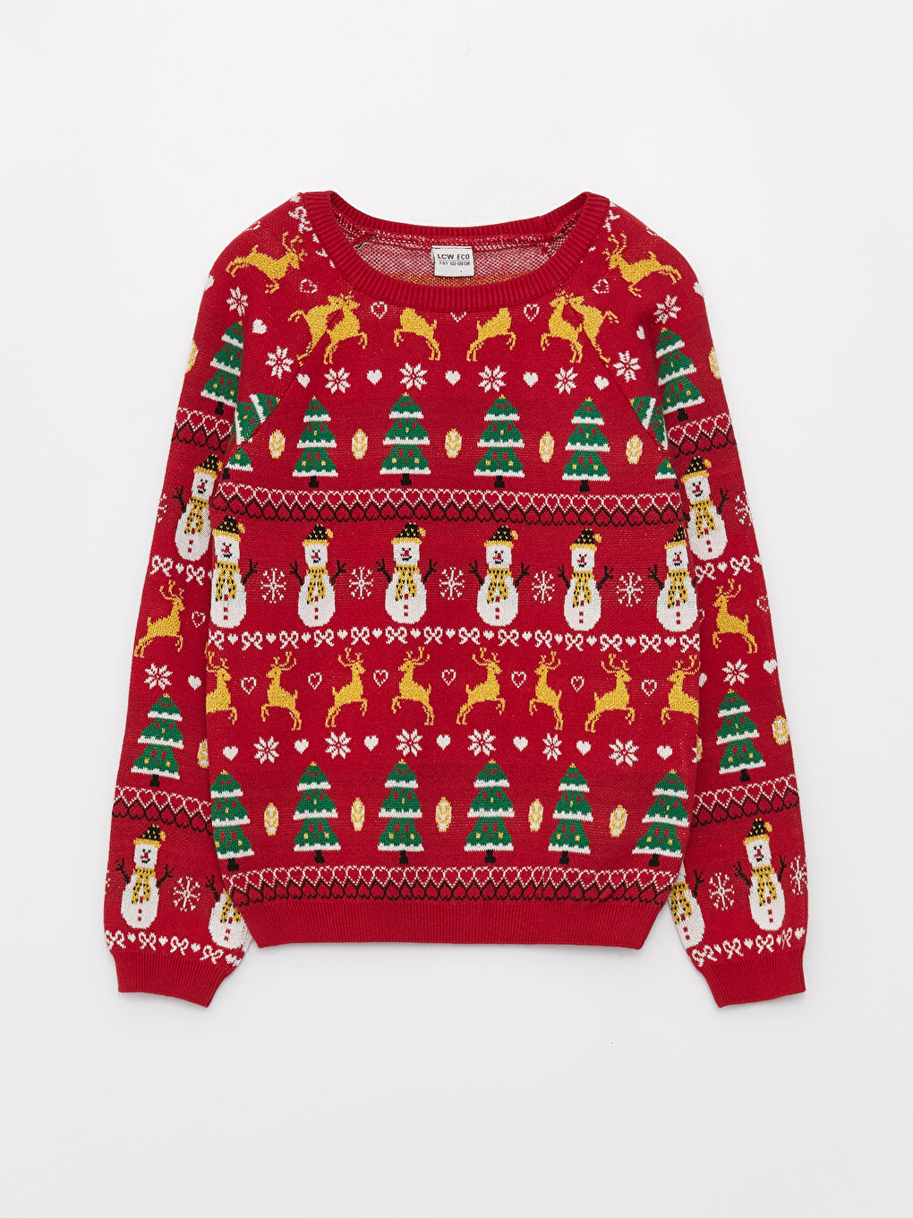 Kırmızı Bisiklet Yaka Yılbaşı Temalı Uzun Kollu Kız Çocuk Triko Kazak