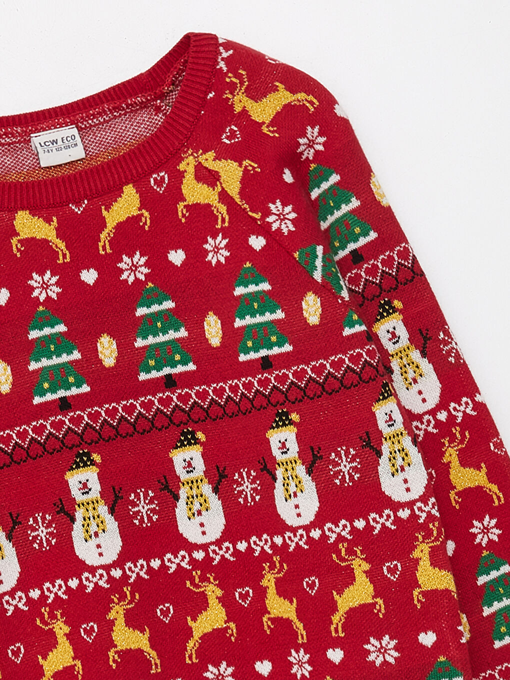 Kırmızı Bisiklet Yaka Yılbaşı Temalı Uzun Kollu Kız Çocuk Triko Kazak-1