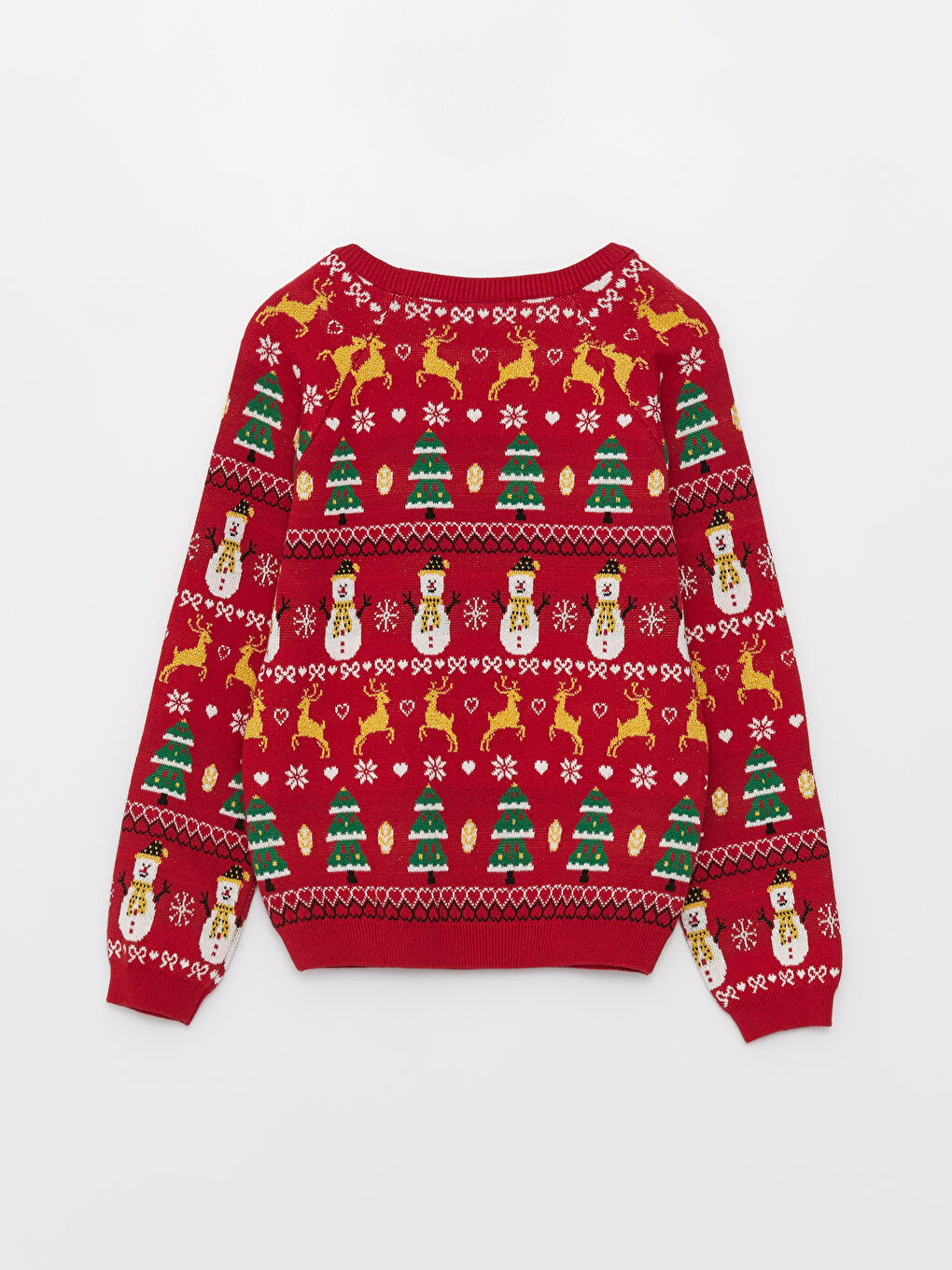 Kırmızı Bisiklet Yaka Yılbaşı Temalı Uzun Kollu Kız Çocuk Triko Kazak-2