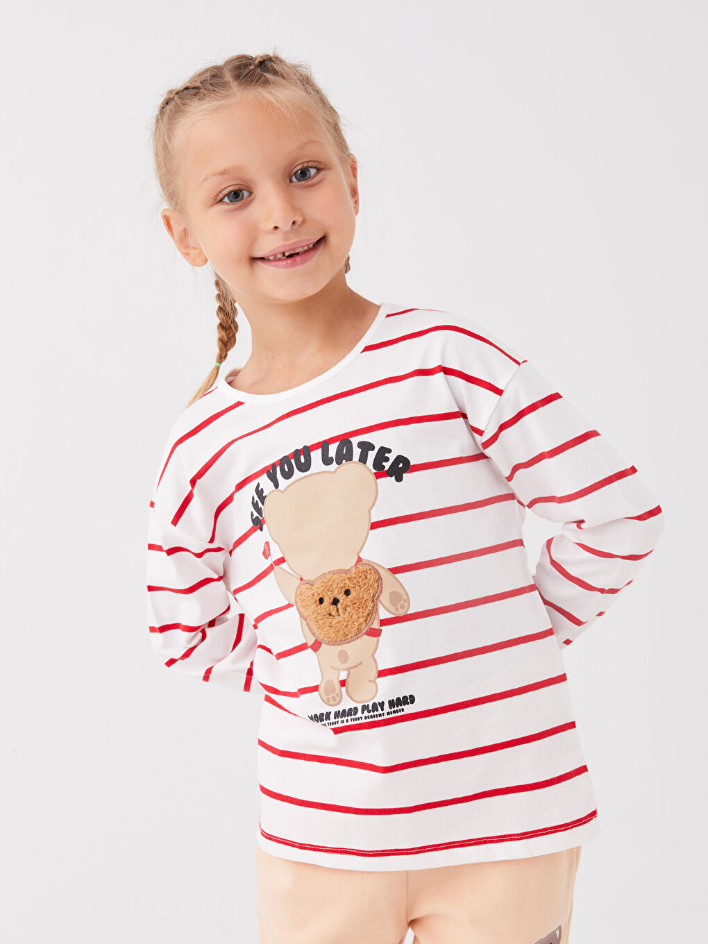 LCW Kids تیشێرت قۆڵ درێژ خەتخەت یه‌خه‌ خڕ بۆ کچان -W35583Z4-LHM