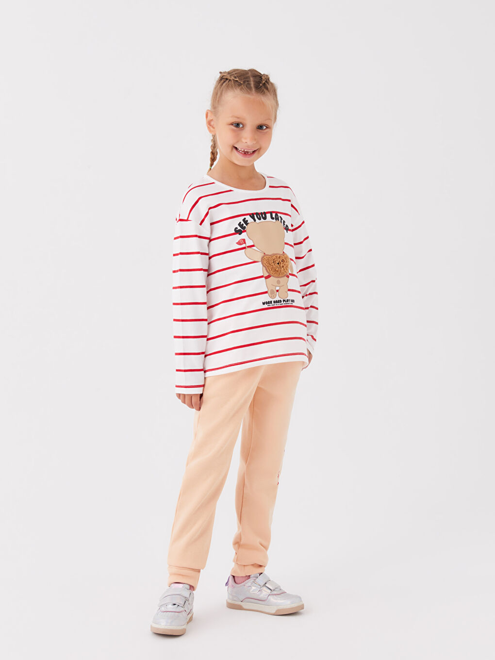 LCW Kids تیشێرت قۆڵ درێژ خەتخەت یه‌خه‌ خڕ بۆ کچان -W35583Z4-LHM
