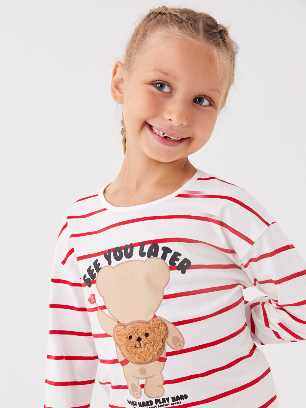 LCW Kids تیشێرت قۆڵ درێژ خەتخەت یه‌خه‌ خڕ بۆ کچان -W35583Z4-LHM