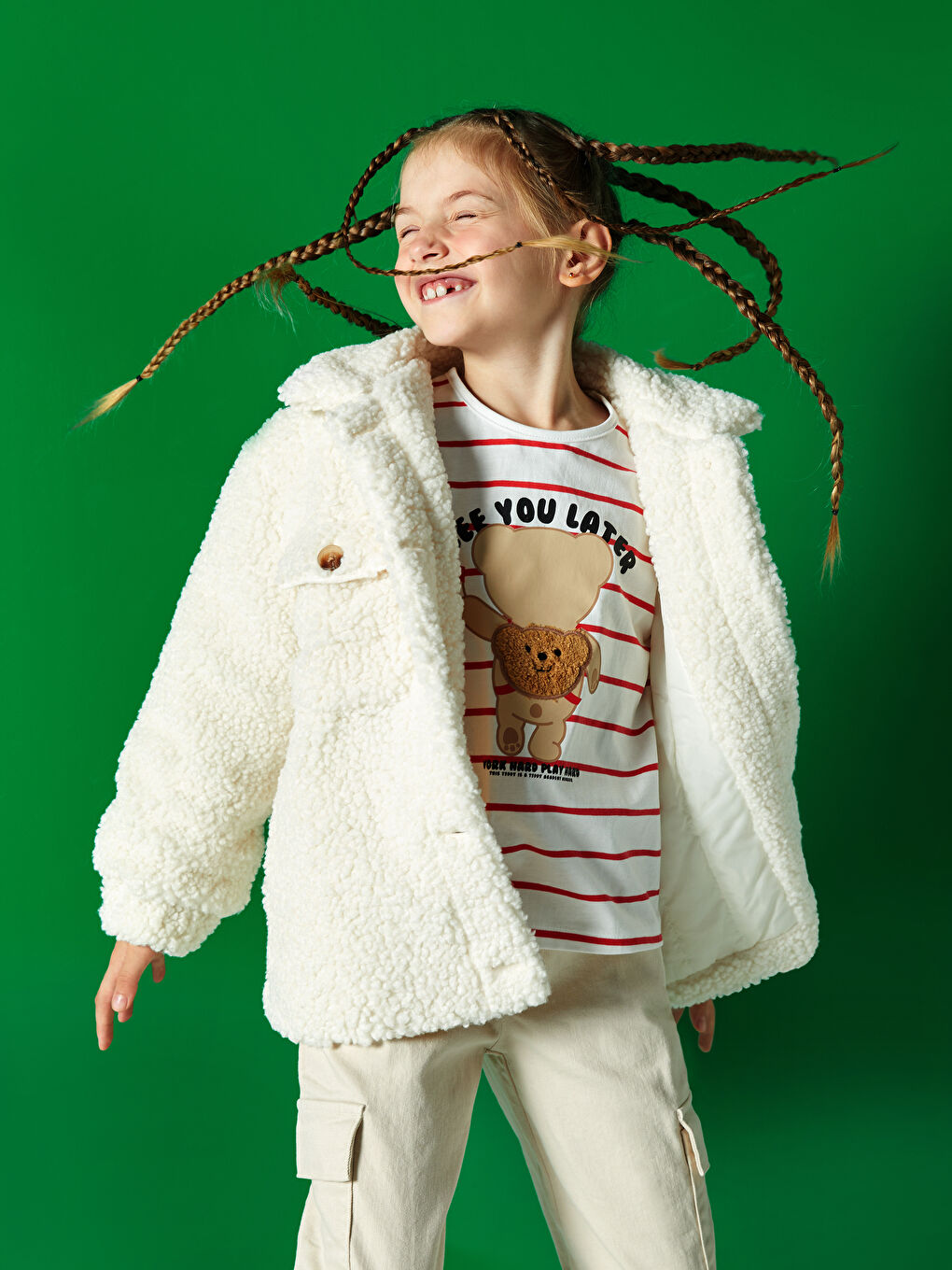 LCW Kids تیشێرت قۆڵ درێژ خەتخەت یه‌خه‌ خڕ بۆ کچان -W35583Z4-LHM